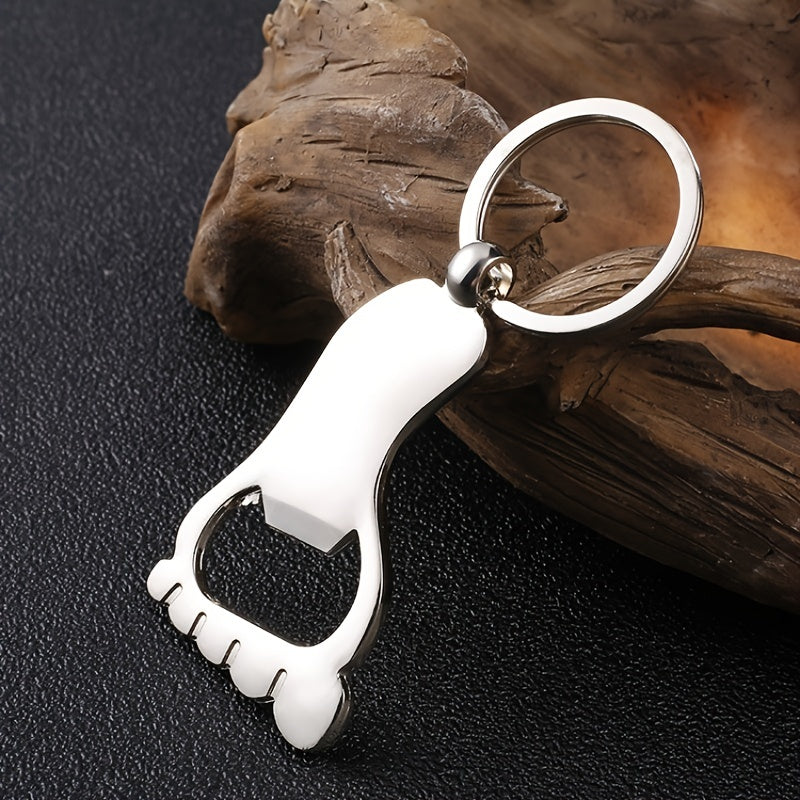 Multifunctional palm-shaped metal keychain bottle opener requires no power, suitable for kitchen and dining decor.