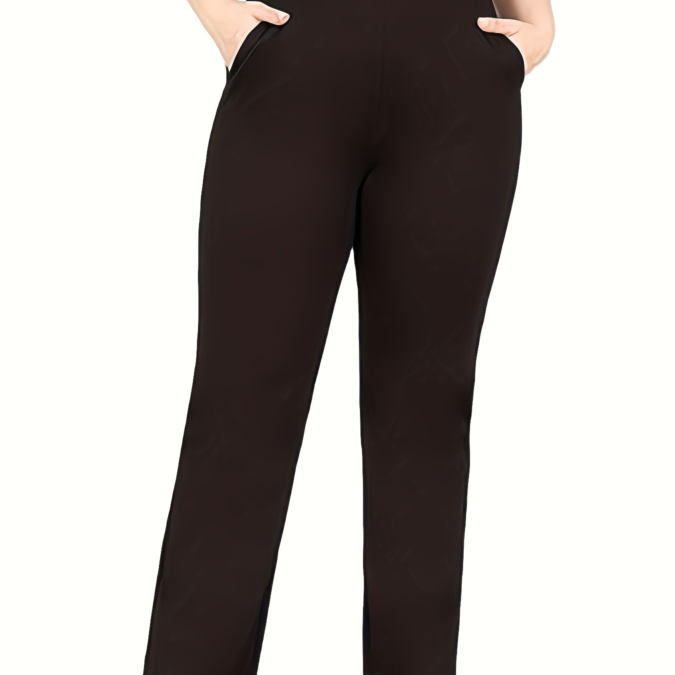 Solid straight leg pants with high waist for spring & summer in plus size