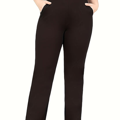 Solid straight leg pants with high waist for spring & summer in plus size