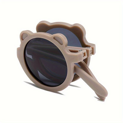 Portable folding fashion glasses for boys and girls with a cute, sweet, trendy cartoon bear design.