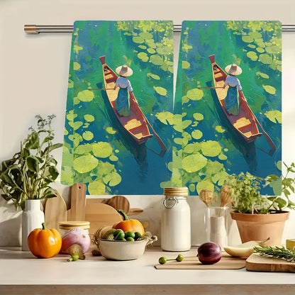 Set of 2 Ultra Soft Kitchen Towels - Perfect for a day of boating on the lake or river! Highly absorbent and machine washable, these dish hand towels are ideal for holiday decor. Each towel measures 16x24 inches. Item number 2KYSMF1214098.