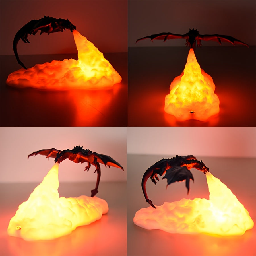 3D printed Fire Dragon Lantern, USB rechargeable table lamp, ideal for bedrooms and living rooms as a small holiday gift.