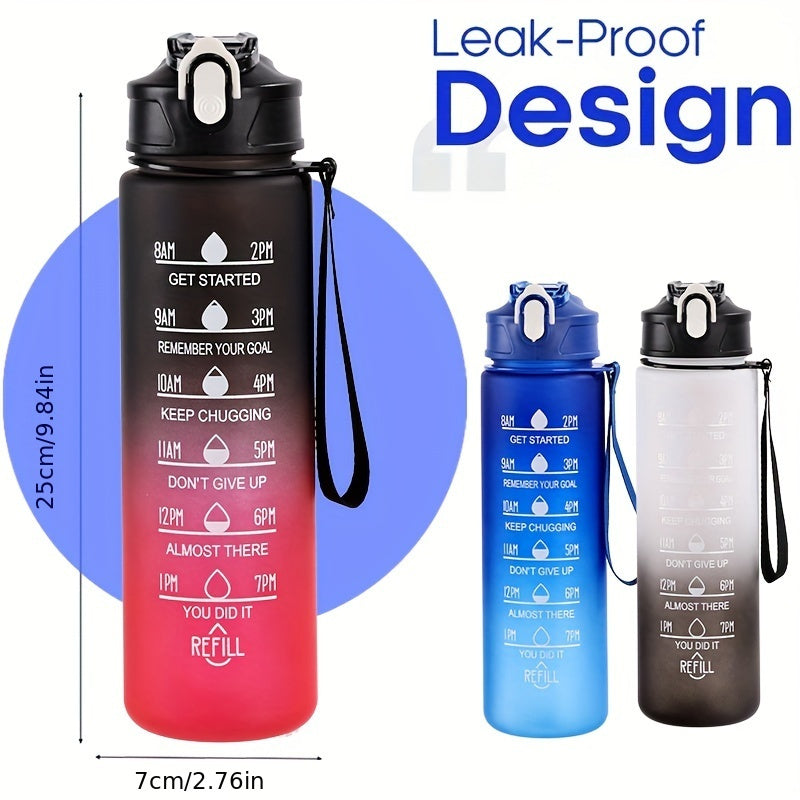 Motivational water bottle for outdoor activities, fitness, and gifts.