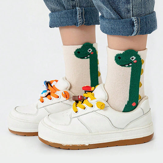 5pcs Kids' Dinosaur Crew Socks - Breathable & Comfy, Ideal for Boys and Girls, Year-Round Wear