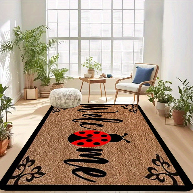 Welcome your guests with the cute Ladybug Print Door Mat, featuring a 1.1cm thickness for non-slip durability. Made from machine washable, stain-resistant polyester fiber, this entryway rug is perfect for the kitchen, living room, foyer, balcony, or