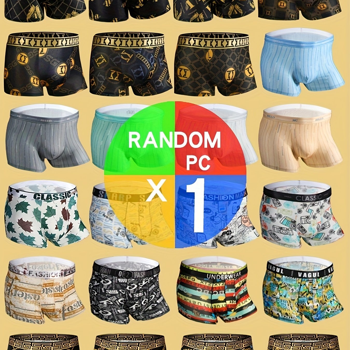 Various 1/5 Black and Golden Gift Boxes featuring Summer lightweight, comfortable, breathable quick-dry fabric with Black and Golden Leopard Rainbow Chain Designs on Men's Boxer Briefs.