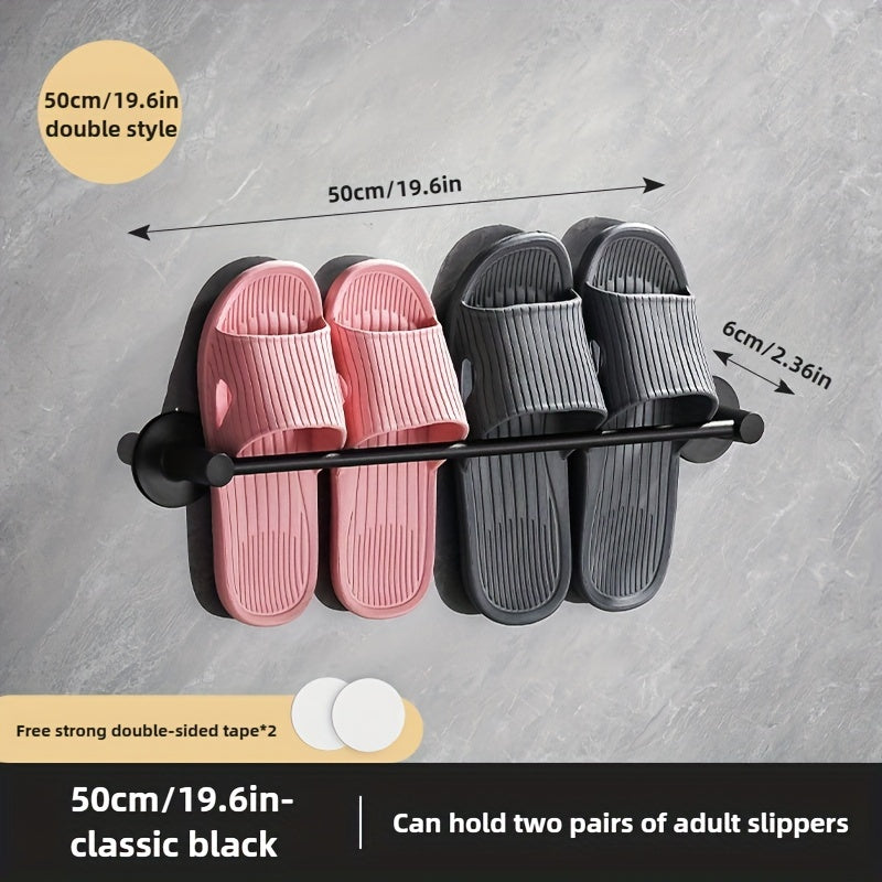 Wall-mounted slipper rack holds 1 pair of shoes and towels, no need for drilling. Made of plastic with strong load-bearing capacity. Waterproof and moisture-proof for bathroom storage.