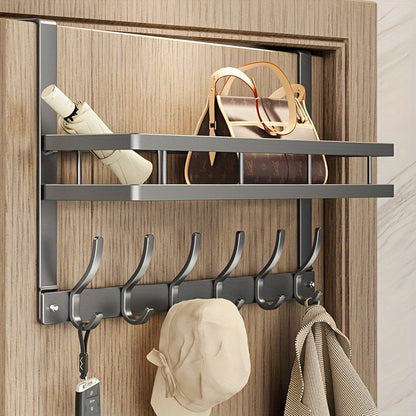 Top pick: 1pc Metal Hook with Shelf for Door or Wall, Easy to Install, Stores hats, clothes, towels, and more, No drilling needed, Ideal for bathroom, kitchen, or bedroom.