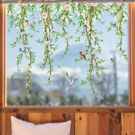 Decorate your space with our versatile Creative Dual-Sided Vine & Butterfly Window Decal featuring a beautiful Floral and Bird Design. Made of 5mil thick Static Cling PVC sticker, this decal is easy to apply on glass and walls. Perfect for adding a touch