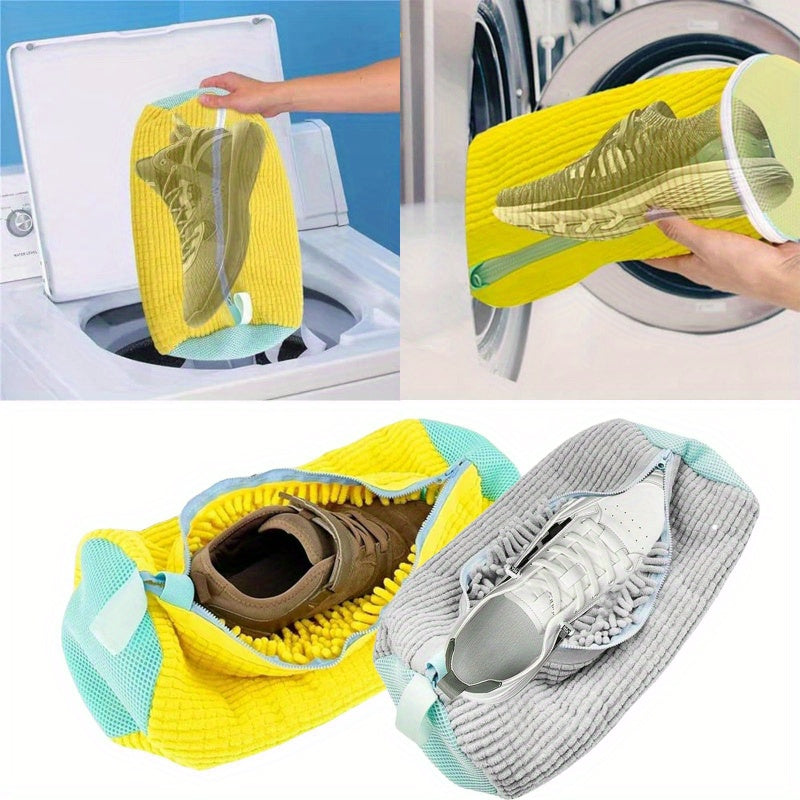 Durable Gray Shoe Washing Bag with Zipper - Versatile and Efficient Laundry Organizer Made from High-Quality Polyester and Knit Fabric - Multi-Purpose Laundry Bags