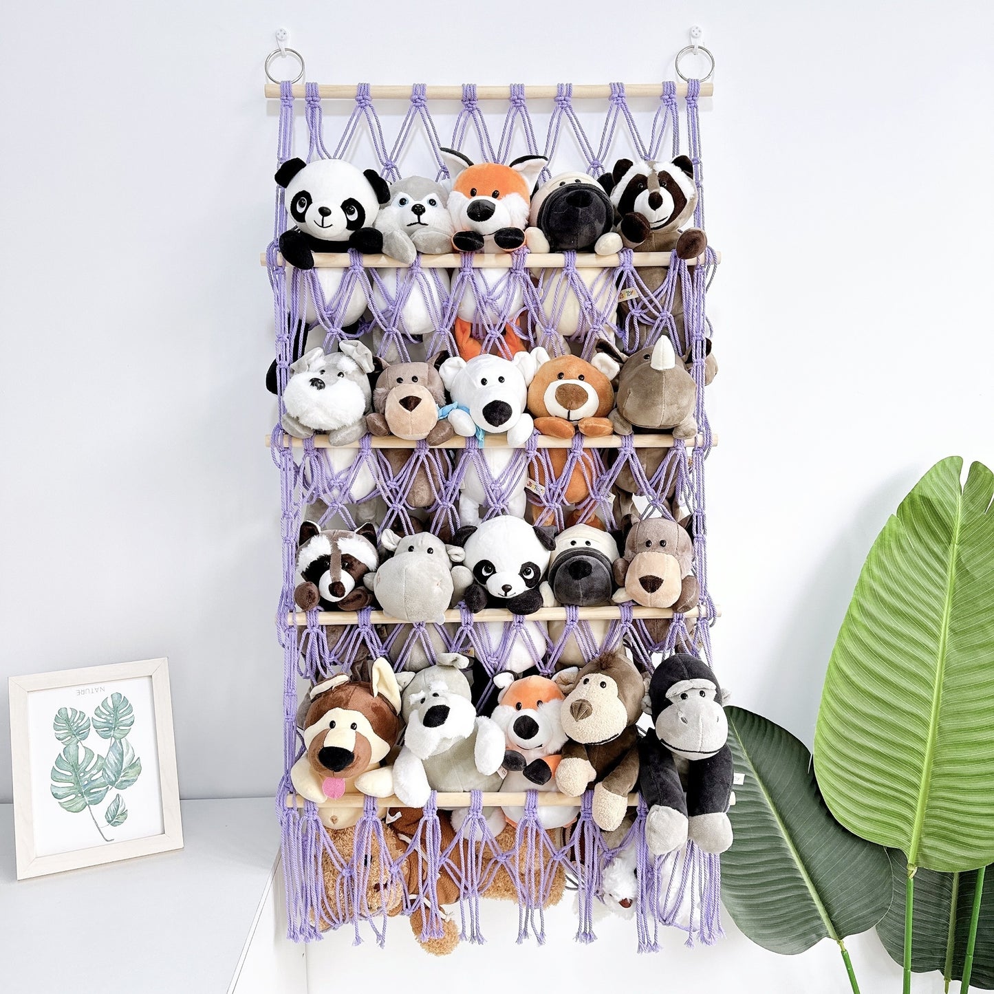 4-Tier Hanging Storage Organizer for Plush Toys & Gifts with Hooks - Ideal for Bedroom & Living Room Wall Decor.