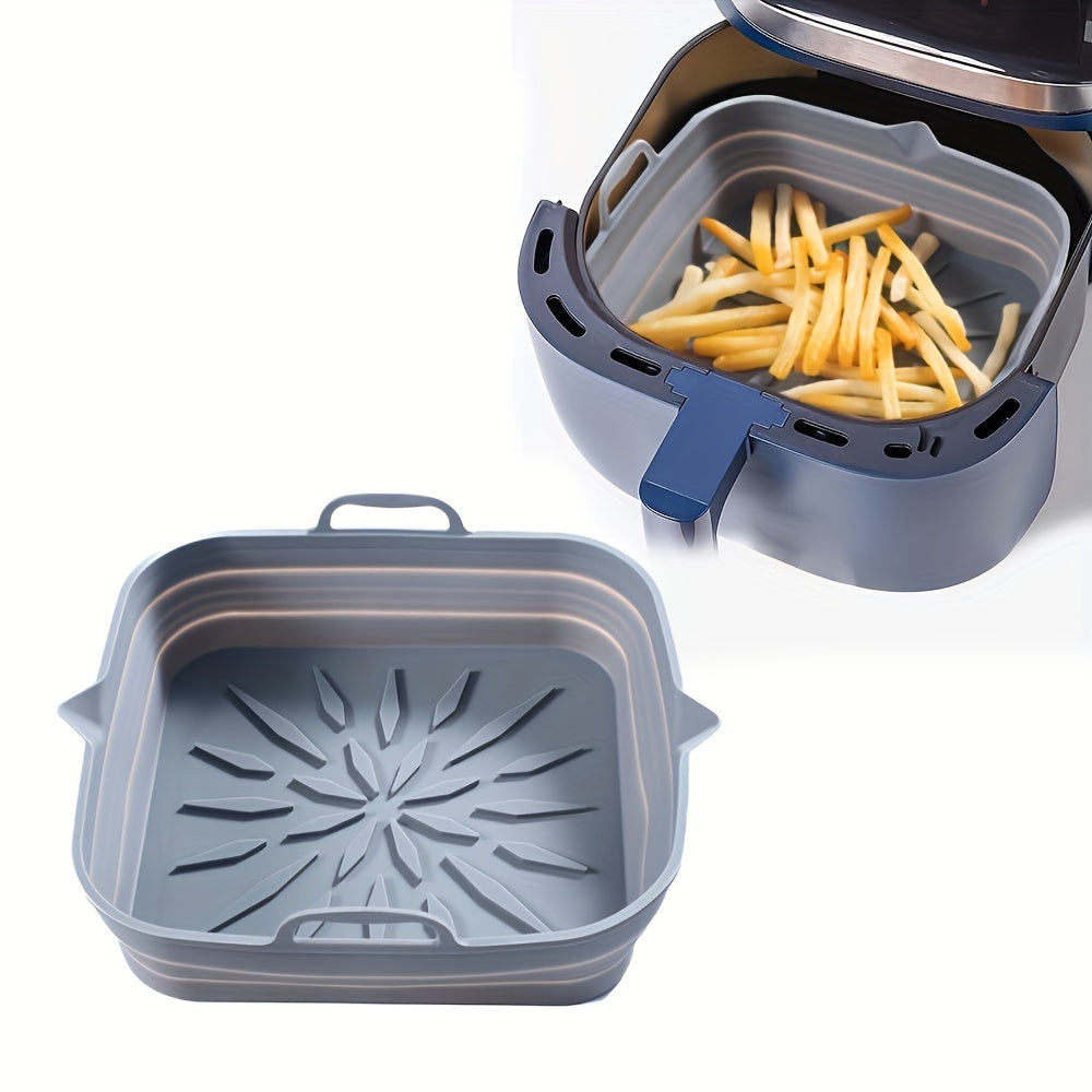 1 piece of Foldable Square Air Fryer with Baking Tray and Baking Pad made of Food Grade Silicone. Reusable and High-temperature Resistant, these Oven Accessories are perfect for enhancing your air frying experience in the kitchen.