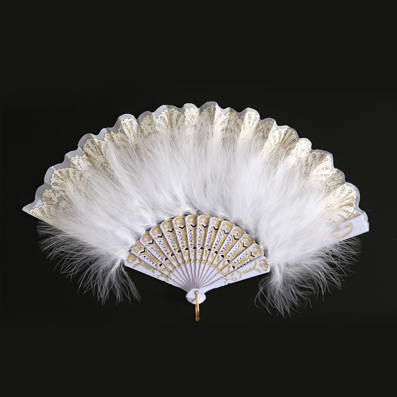 High-end Plush Feather Folding Fan with Extra Thickness, Perfect for Adults' Performance Dance. Ideal for Chinese Cheongsam Runway Shows, Comes in a Variety of Colors.