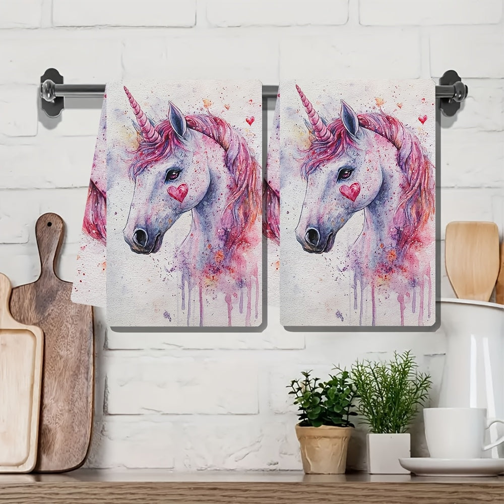 This package includes 2 extremely soft kitchen towels with a charming Valentine's Day unicorn love theme. These towels are exceptionally absorbent and are ideal for festive decorating. They can be easily washed in the machine and measure 40.64 x 60.96 cm.