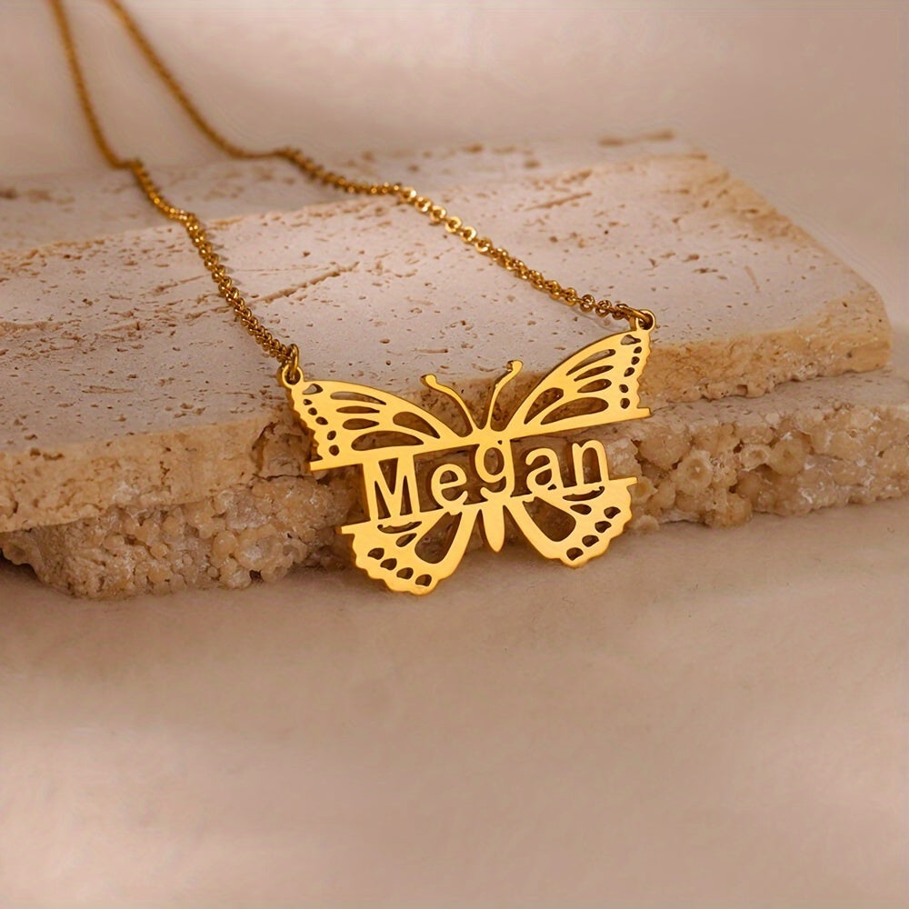 This exquisite personalized butterfly name necklace is crafted from durable 18K gold plated stainless steel. It makes a perfect mini jewelry gift for Mother's Day or Christmas.