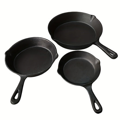 Set of 3 Cast Iron Cookware Pieces - Non-Stick, Versatile Pans in Different Sizes for Use on Induction & Gas Stoves - Ideal for Frying, Sauteing & Cooking