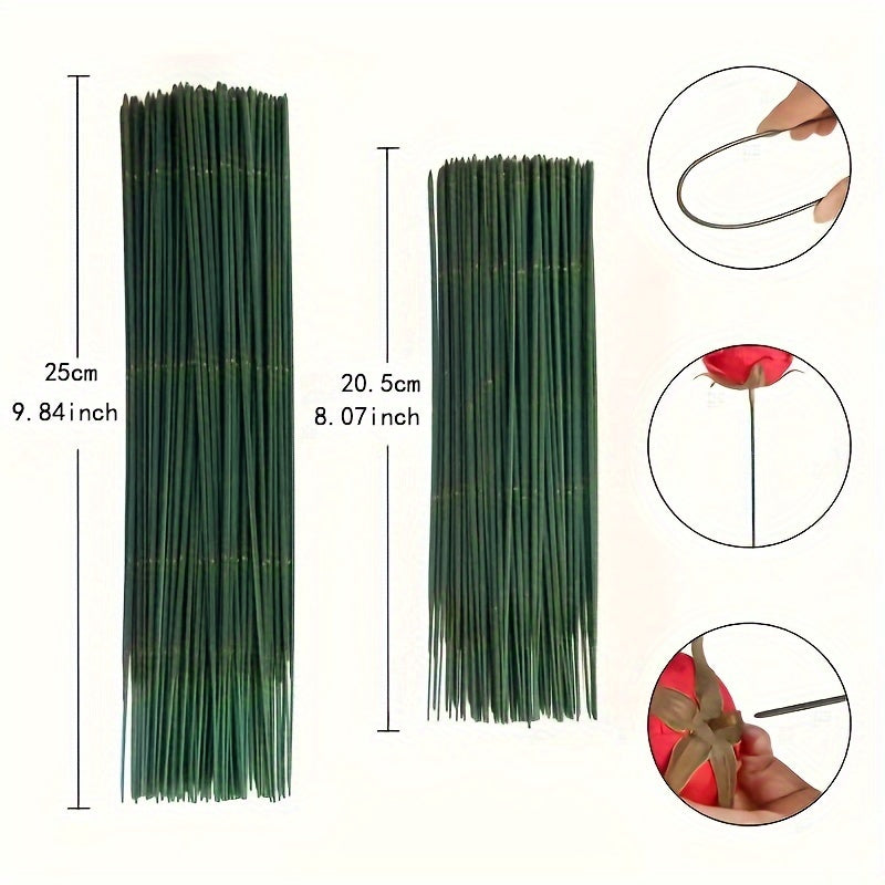 Plastic-coated iron stems for artificial flower head sticks, ideal for wedding decor. Available in packs of 50, 100, or 200.