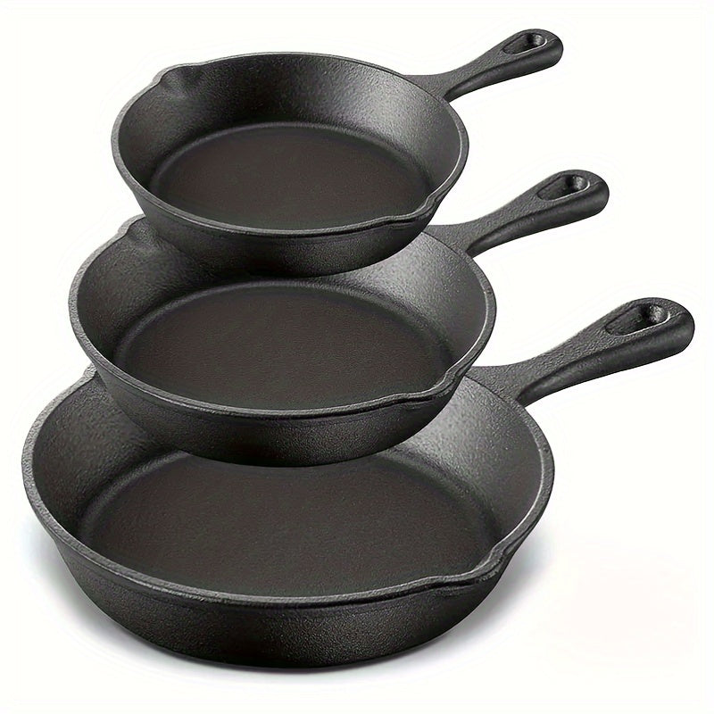 3-Piece Set of Pre-Seasoned Cast Iron Skillets - Ideal for Sauteing, Searing & Baking - Non-Stick and Versatile Cookware for Gas, Electric, Glass Top Stoves, Oven & Grill