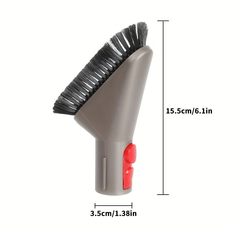 Soft dust brush attachment designed for easy floor cleaning with a self-cleaning feature. Compatible with various vacuum models and made of plastic material. Compact and traceless design.