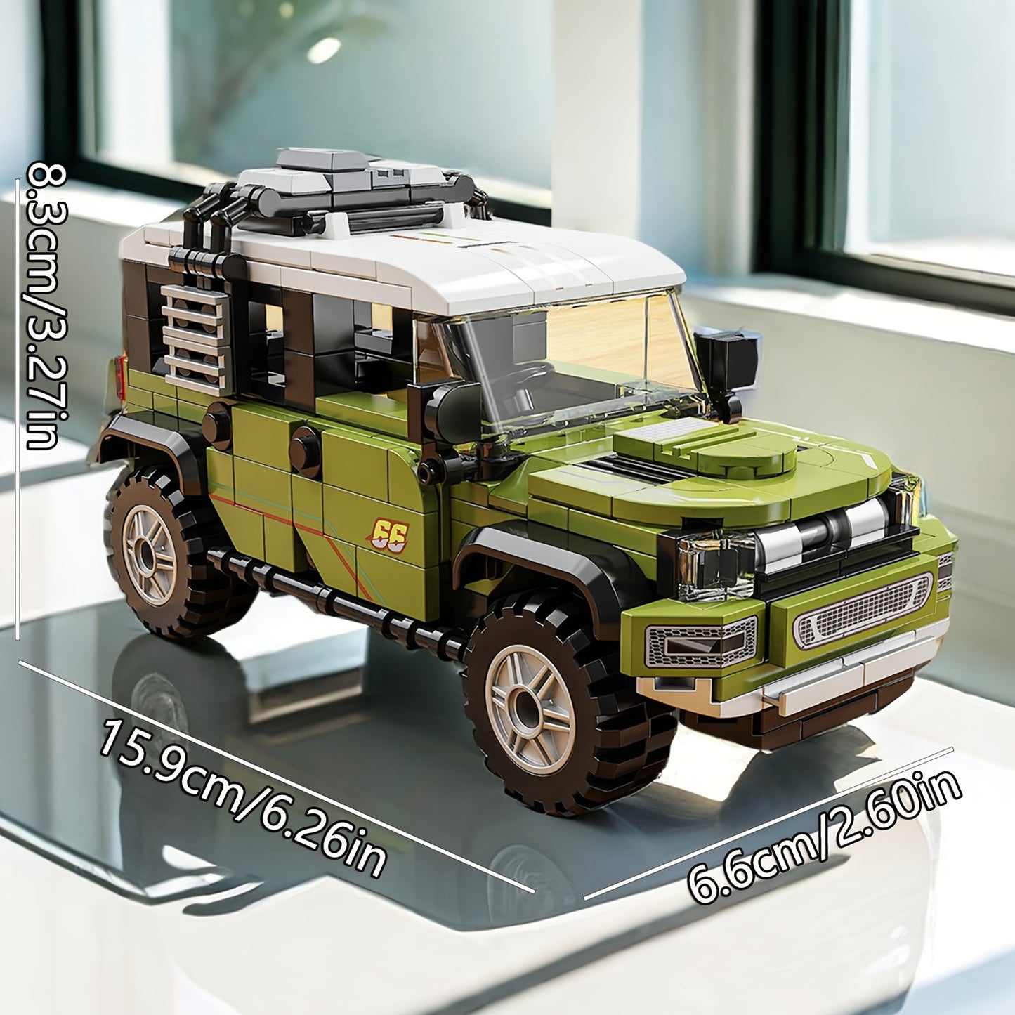 330-piece green off-road SUV model building kit with durable ABS blocks. Enhances focus, hand-eye coordination, and creativity for teens aged 6+. Perfect movie-themed educational toy and