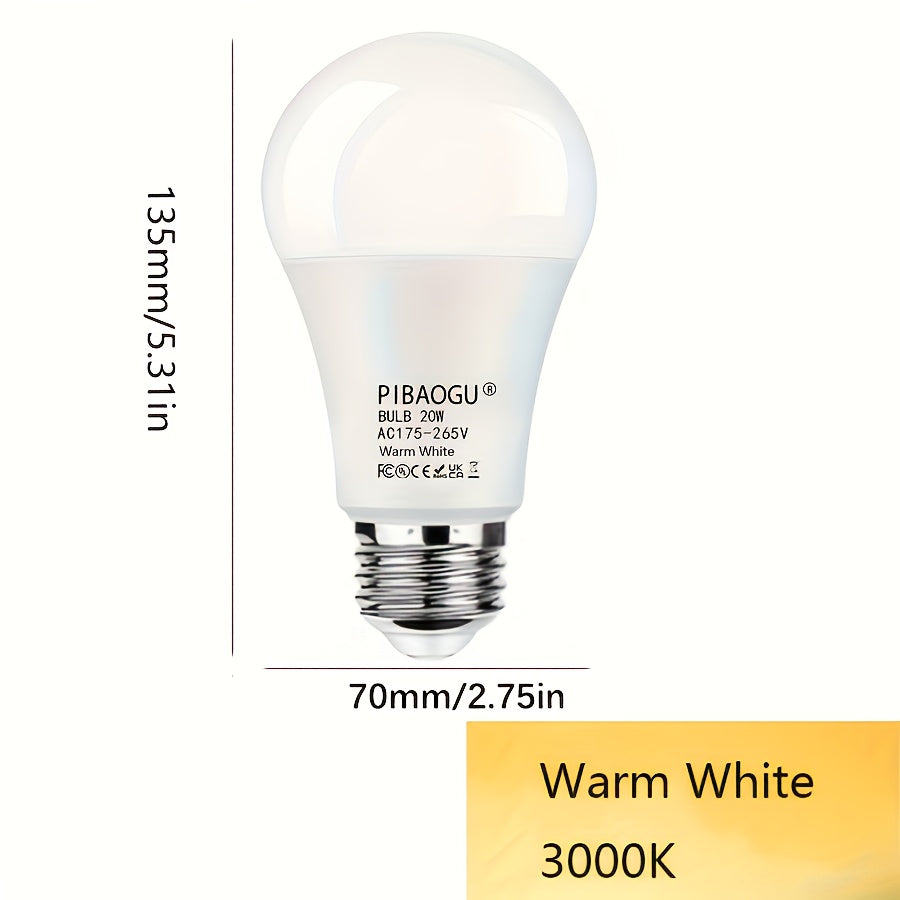 Four 20W LED bulbs, equivalent to 160W with E27 base and 2000LM brightness. Available in cold white (6500K) and warm white (3000K), energy-saving and non-dimmable.