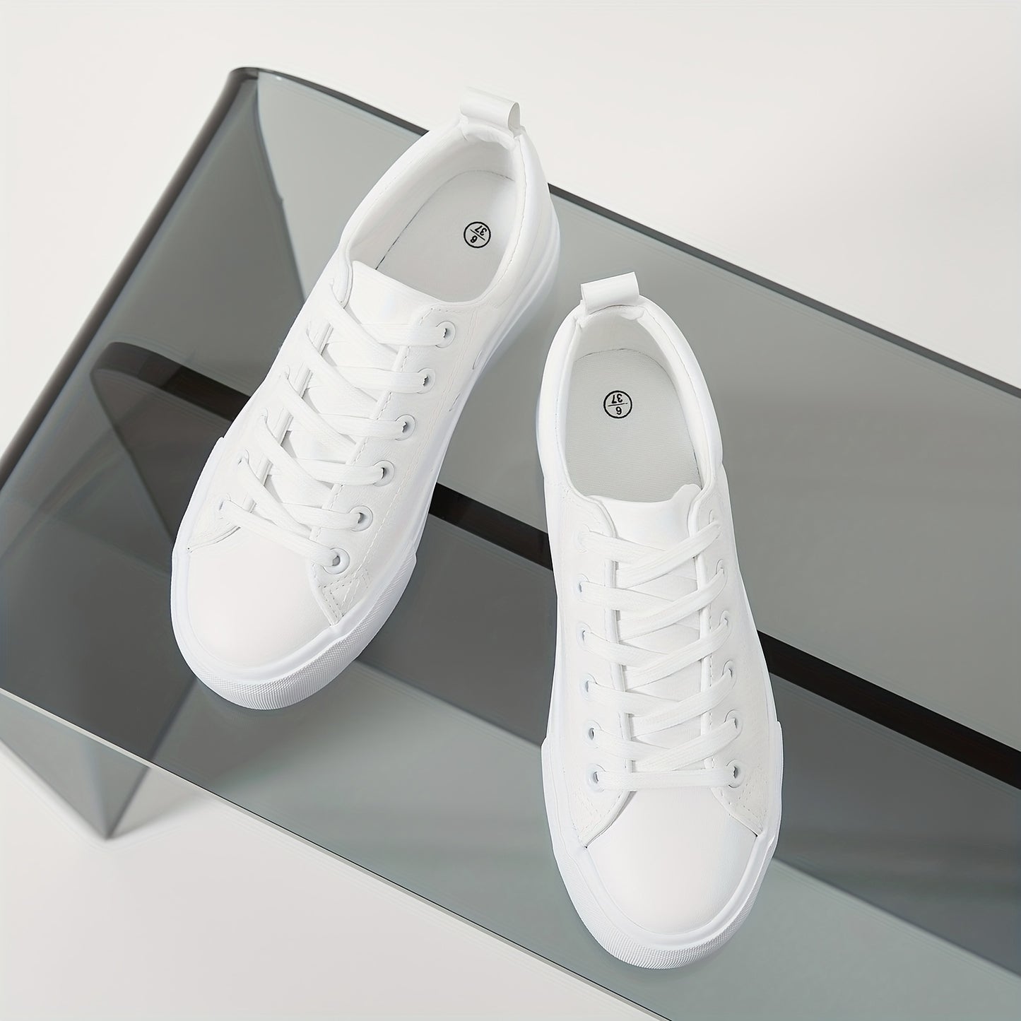 Exclusive North American Women's White Platform Sneakers - All-Season Lace-Up Trainers with Round Toe, Man-Made Upper, Fabric Inner, Non-Slip Rubber Sole, Comfort Fabric Insole