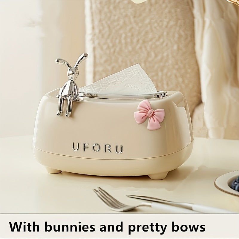 Rabbit design tissue box cover for bathroom, living room or bedroom - cute and practical home decor accessory.