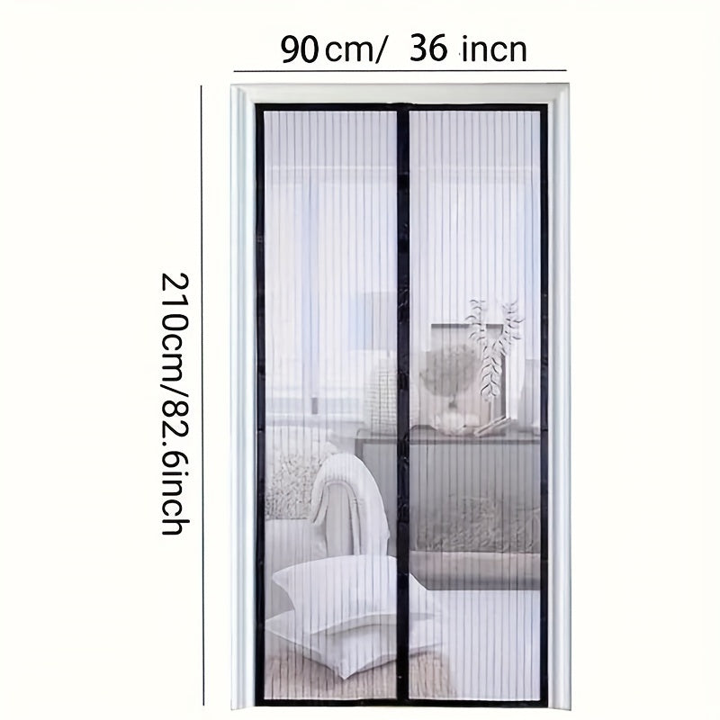 Simple magnetic mesh curtain for summer, repels insects and mosquitoes, breathable polyester blend, ideal for bedroom, living room, and wardrobe doors.