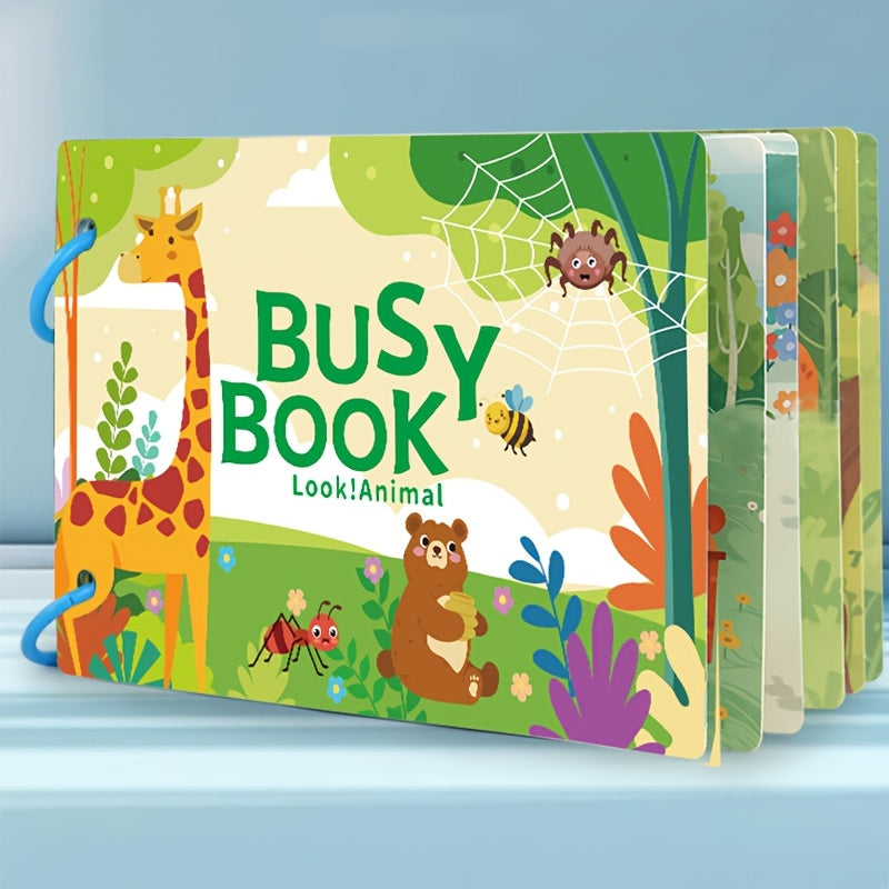 Interactive busy book for youngsters to develop cognitive, logic, and fine motor skills through DIY tear and paste activities, serving as an educational quiet toy for early learning and