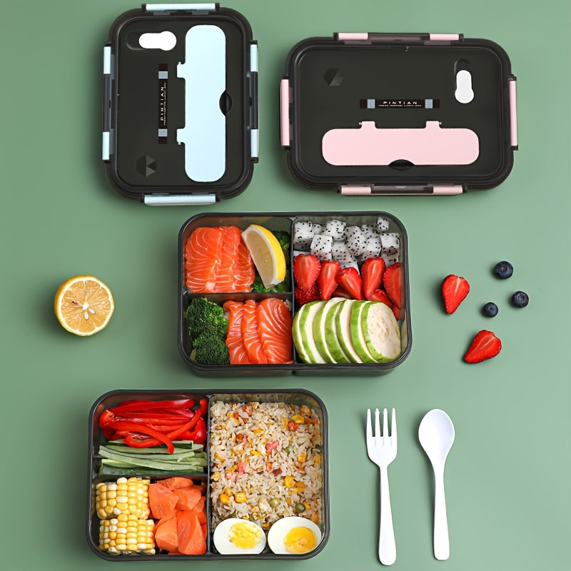 Large Capacity Leak-Proof Lunch Box with Spoon - Double-Layered Design, Ideal for Work or School, Microwave Safe