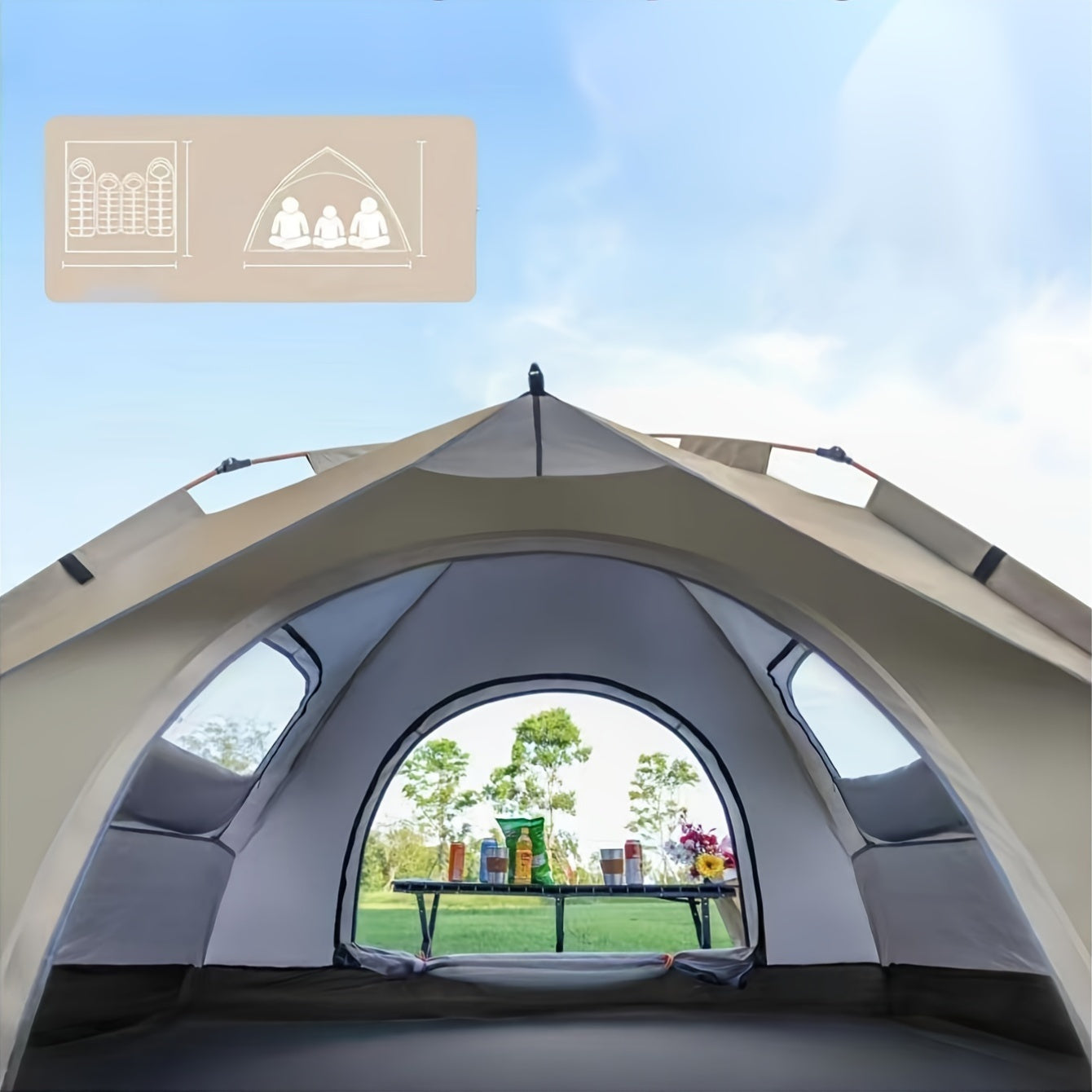 Automatic quick-opening tent for outdoor self-driving travel and camping, suitable for 2-3/3-4 people. It is rainproof, sunshine-proof, and can be used as a beach shelter or for fishing and