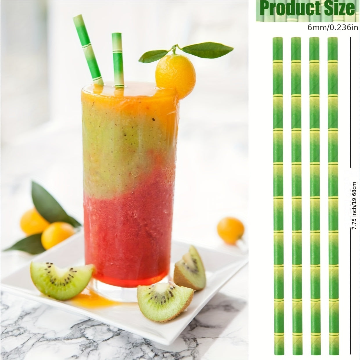 High-quality Bamboo Printed Paper Straws - Pack of 50 - Durable and Stylish for Cocktails, Juices, Shakes, and Smoothies - Ideal for Wedding, Birthday, and Party Decorations - Smoothie Straws - Durable Paper Straws for High-Quality Parties