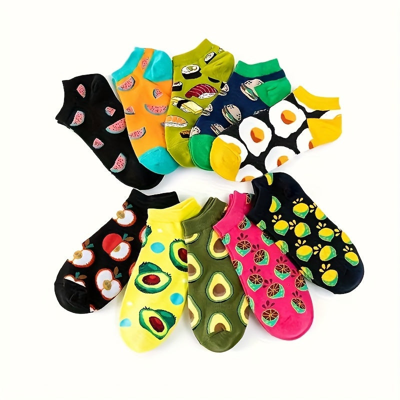 Trendy and comfortable avocado burger socks in random 10 or 20 pairs, suitable for daily wear.