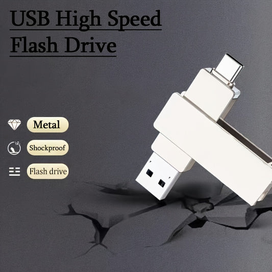 360° aylanuvchi metall USB flesh xotira, yuqori tezlikda, USB-A yoki Type-C qalam xotira, 8GB/16GB/32GB/64GB/128GB hajmida mavjud, ma'lumotlarni saqlash uchun ideal.