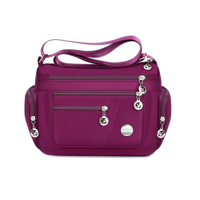 Women's versatile crossbody bag with adjustable strap, multiple compartments, zipper closure, and polyester lining for shopping, office, and travel, available in multiple colors.