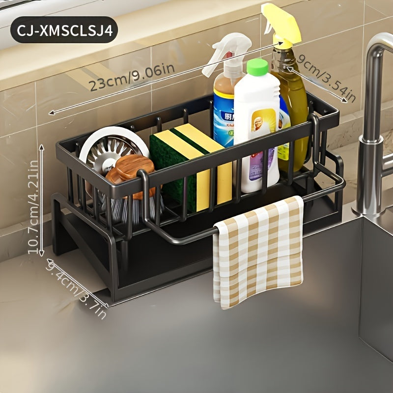 Get your hands on this plastic kitchen sink dish rack that also doubles as a multifunctional towel and sponge storage rack. Measuring at 23.01x11.99 cm, this home kitchen space-saving tidy rack is a must-have storage item for Halloween and Christmas