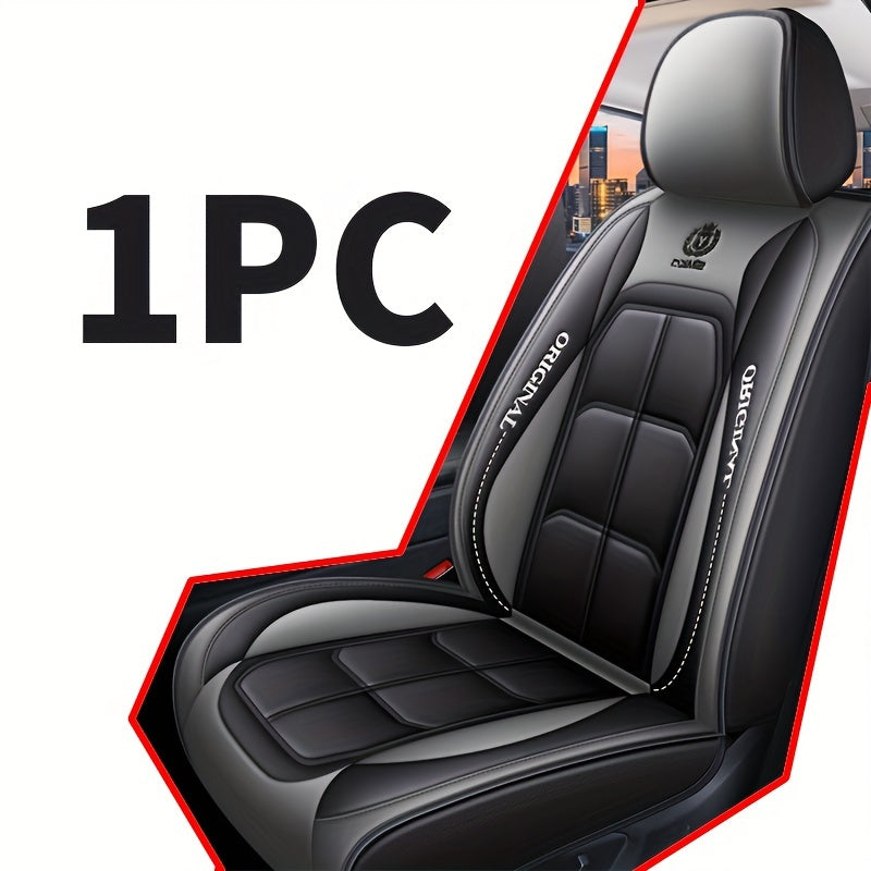 Durable PU leather car seat covers with red stitching and storage bags.