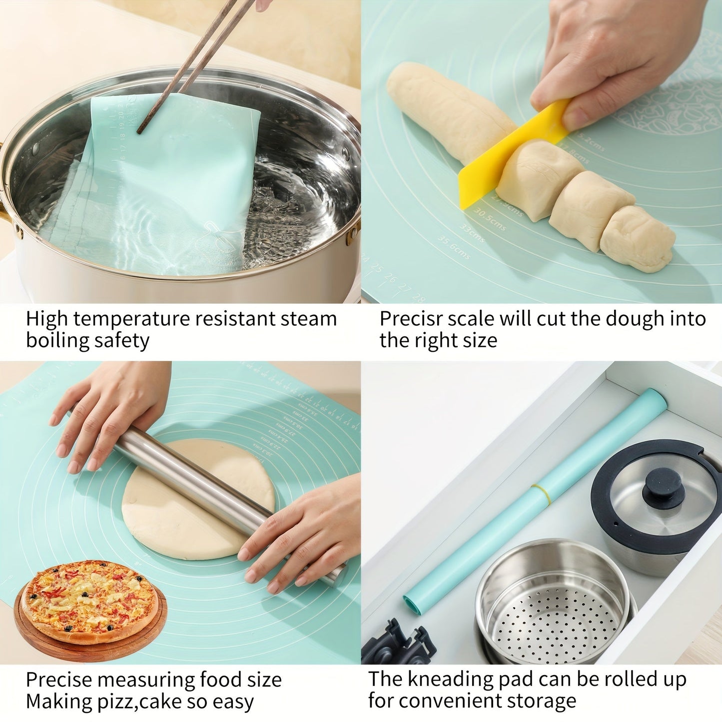 Silicone Pastry Mat - Non-slip, with Measurements, Multifunctional Baking Sheet - Reusable Dough Rolling, Pie Crust, Kneading Mats - Placement Mats - Baking Tools and Gadgets - Kitchen Accessories for Home