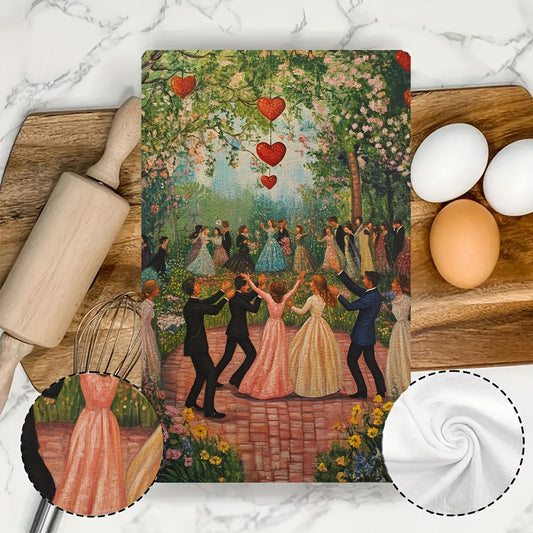 Pair of 2 luxurious kitchen towels, great for an outdoor garden gathering under a heart-shaped pergola. These absorbent dish towels are perfect for festive decor, easy to clean, and 40.64X60.96 cm in size.