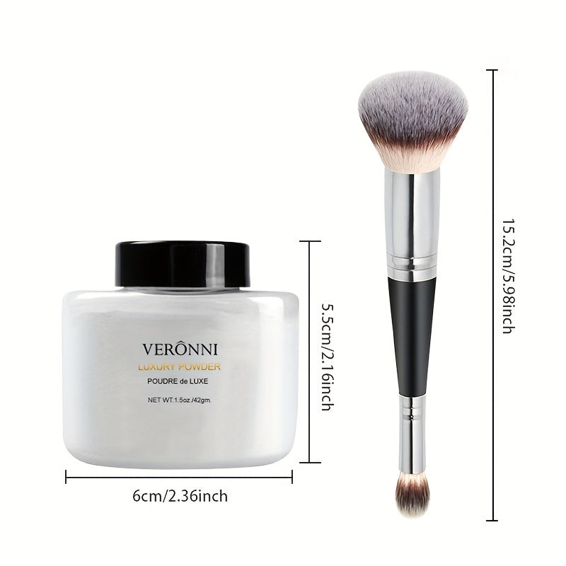 Oil control loose face powder sets foundation makeup with brush for a long-lasting, shine-free matte finish.