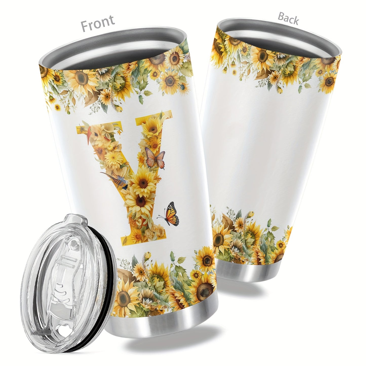 20oz Floral Initials Travel Mug - Double-Walled Tumbler for Women - Ideal Gift for Various Occasions.