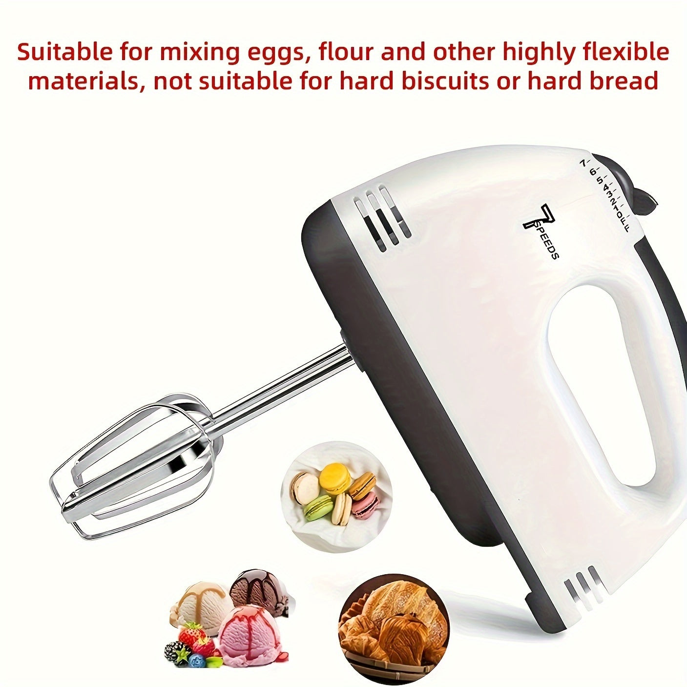 7-Speed Handheld Electric Mixer Set - Versatile Whisk & Egg Beater, Metal Kitchen Appliance with Bowl Attachment, Plug-In Powered - PANCERKA