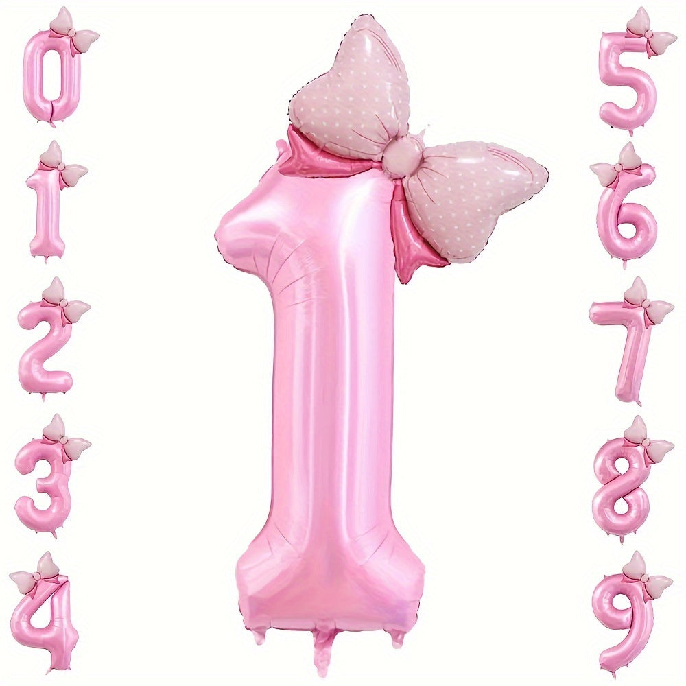 81.28 cm Pink Number Balloon with Bow - Ideal for girls' birthday decor - No electricity needed - Made of aluminum