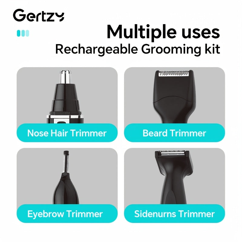 GERTZY 4-in-1 Men's Grooming Kit: USB rechargeable trimmer for nose, beard, eyebrows, and hair. LCD display, painless shaving, perfect gift. Stylish clippers with nickel-based battery.