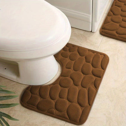 Thickened memory foam bath mat set includes non-slip floor mat, toilet mat, and soft absorbent foot mat.