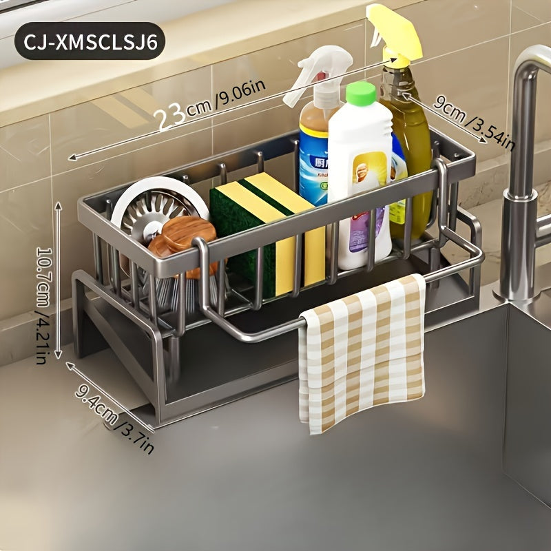 Get your hands on this plastic kitchen sink dish rack that also doubles as a multifunctional towel and sponge storage rack. Measuring at 23.01x11.99 cm, this home kitchen space-saving tidy rack is a must-have storage item for Halloween and Christmas