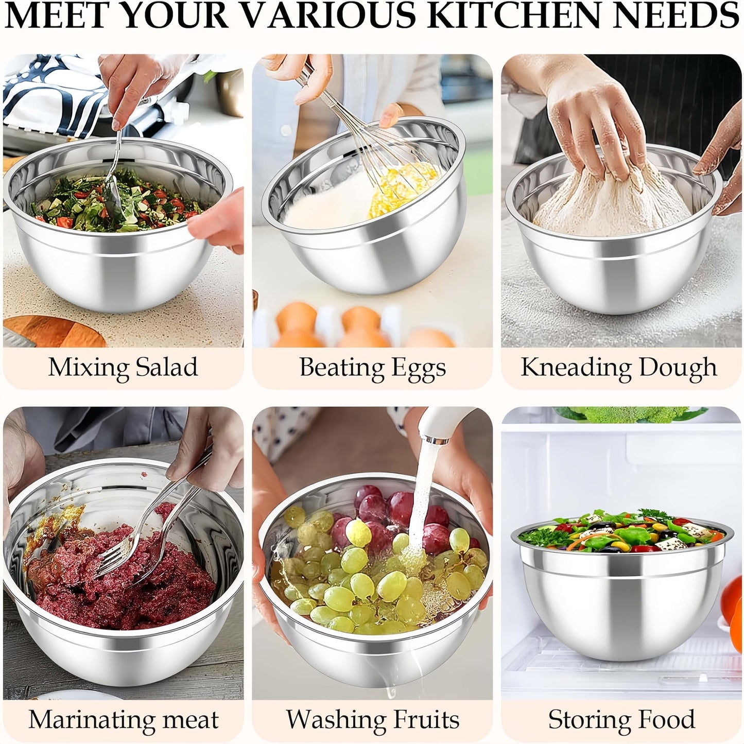 Get ready for any holiday meal with this complete set of 15 stainless steel mixing bowls, each with airtight lids for storage. The set includes 3 grater attachments for added versatility. These rust-resistant metal bowls are dishwasher safe and ideal for