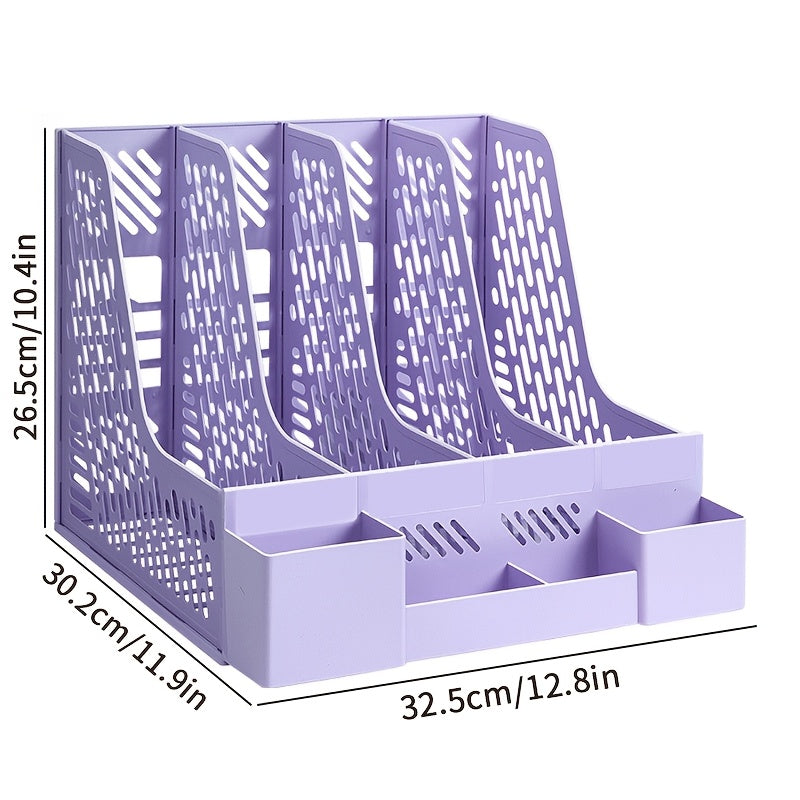 Desktop organizer with 4 compartments made of PP material, detachable for space-saving storage of office supplies and documents.