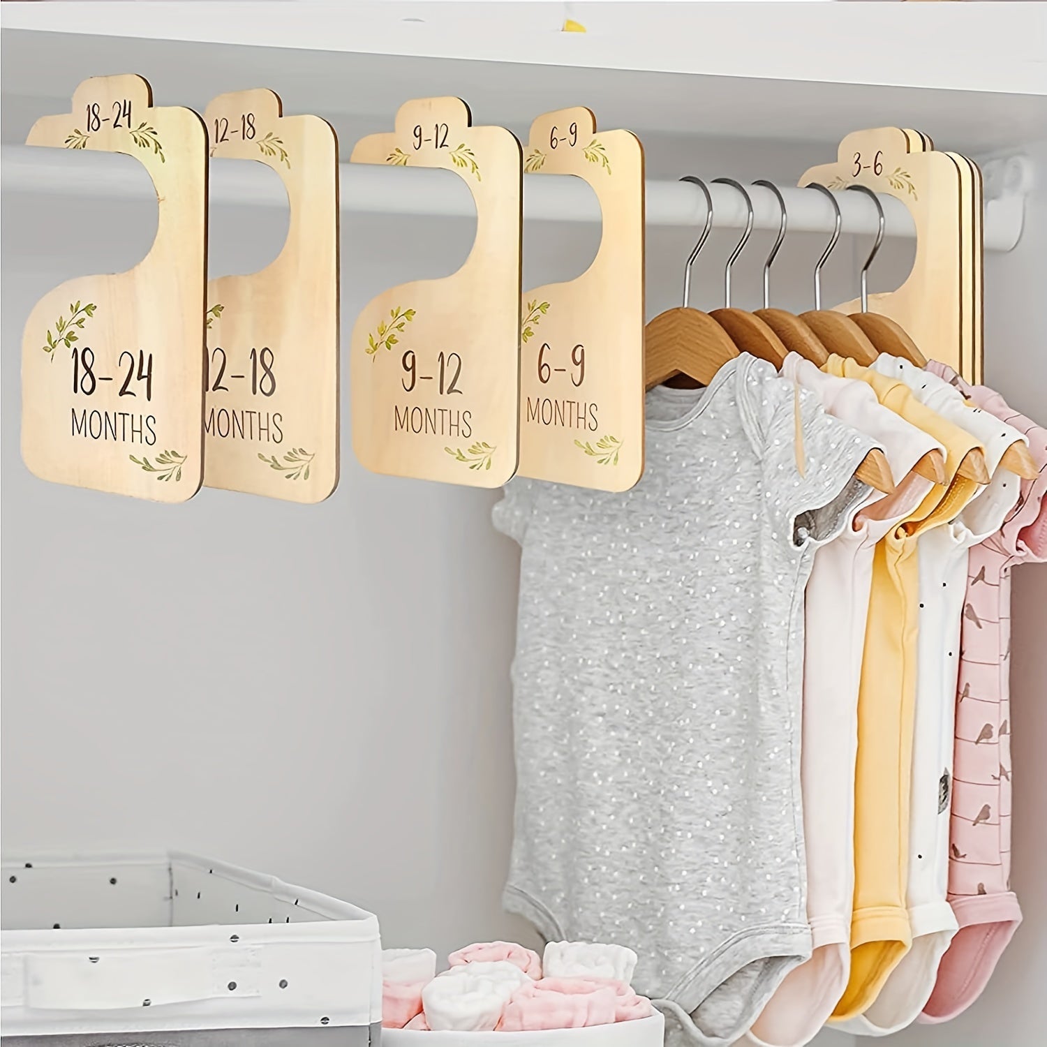 Set of 8 Double-Sided Wooden Baby Closet Organizers - Adorable Nursery Decor Dividers for Baby Clothes Sizes Newborn to 24 Months, Perfect Gift for Baby Girls and Boys for Halloween, Thanksgiving, and Christmas