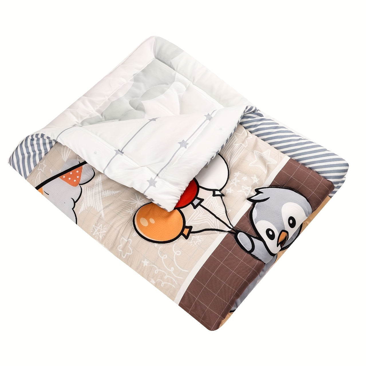 One piece of baby toddler blanket measuring 83.82x106.68cm, suitable for boys and girls. This all-season soft quilt can be used in the baby crib and features adorable elephant and penguin animal designs, perfect for nursery bedding.